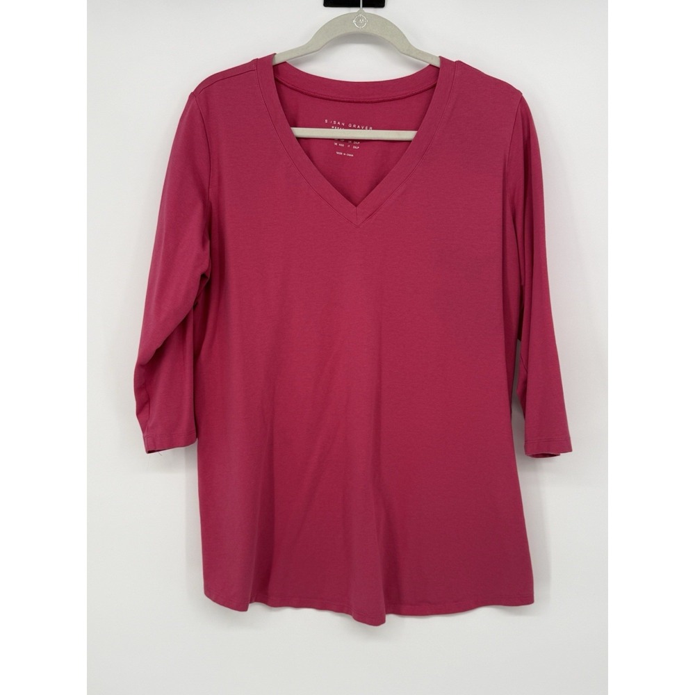 Susan Graver Women's Vneck 3/4 Sleeve Top 1XP